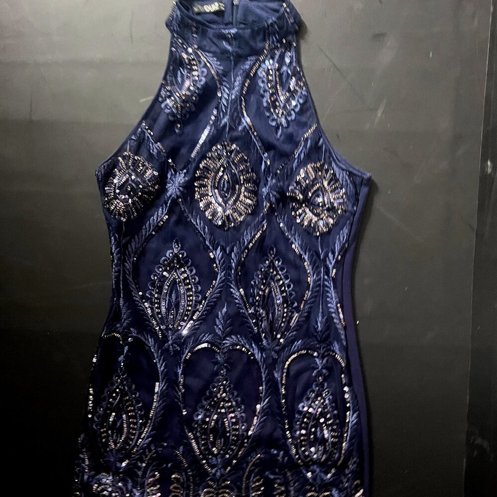 Navy Blue Beaded Body Con Dress